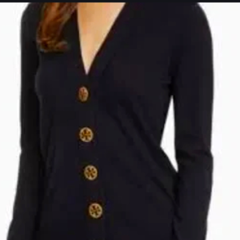 Tory Burch Black Button V Neck Cardigan, size M, Barely Worn